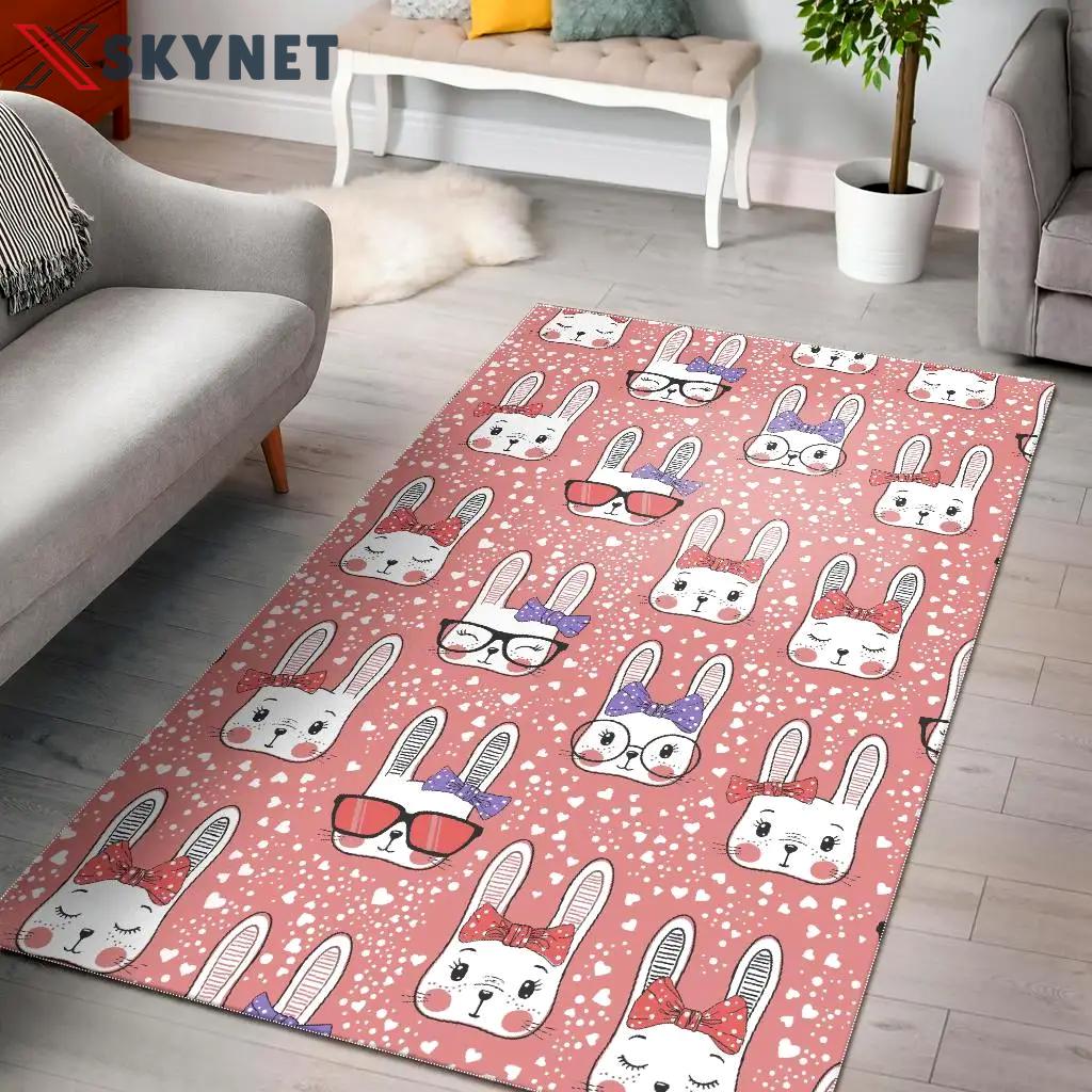 Cute bunny rabbit pattern print area rug living room rug home decor Rectangle Rug