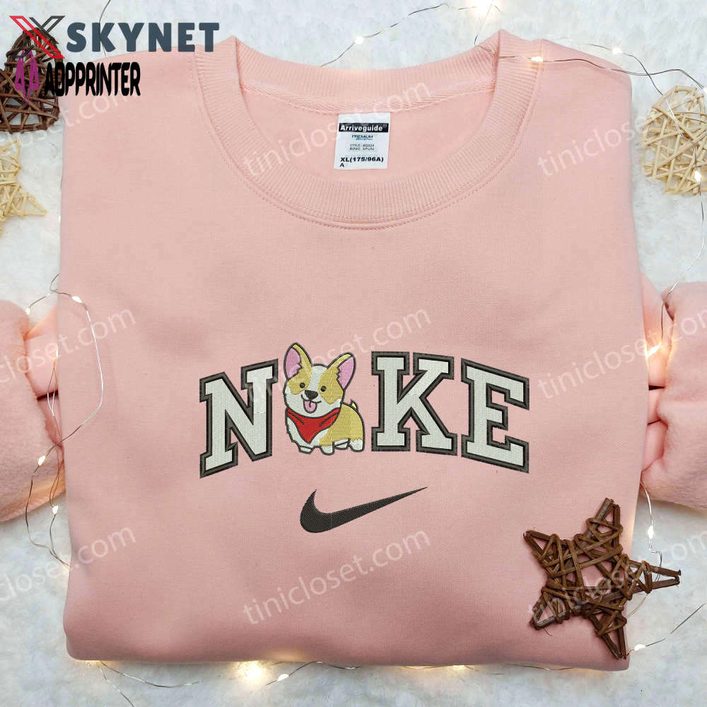Cute corgi x nike embroidered shirt – animal & custom nike embroidery Embroidered Shirt