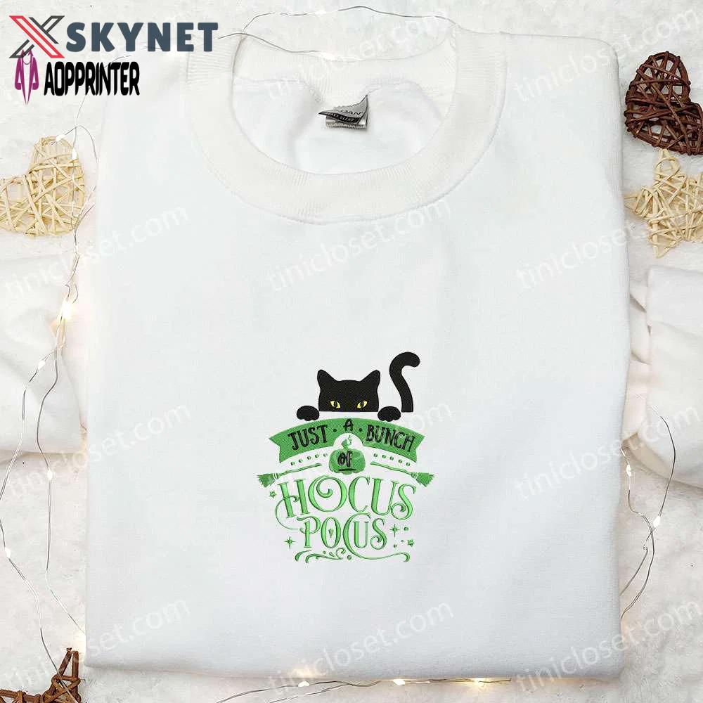 Cute halloween cat embroidered shirt: hocus pocus sweatshirt & best halloween shirt ideas Embroidered Shirt