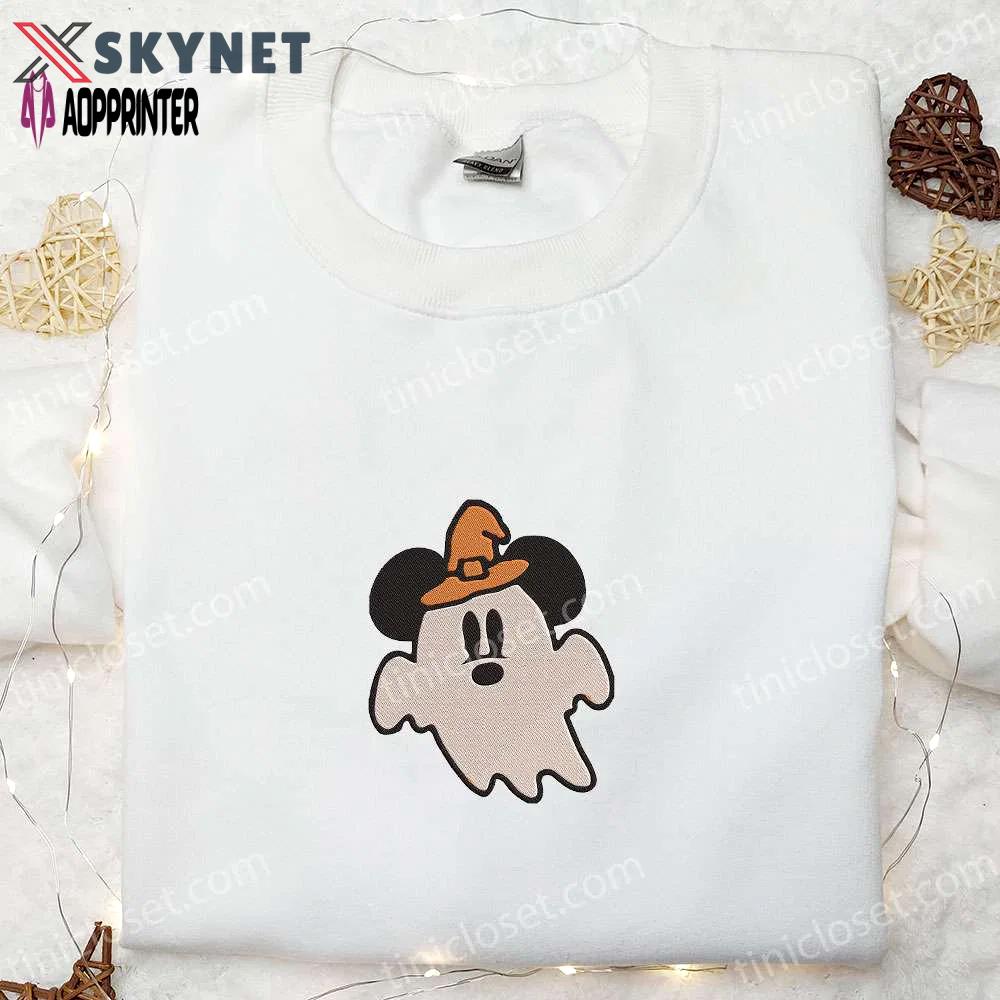 Cute mickey ghost witch hat embroidered shirt – best halloween gift for family Embroidered Shirt