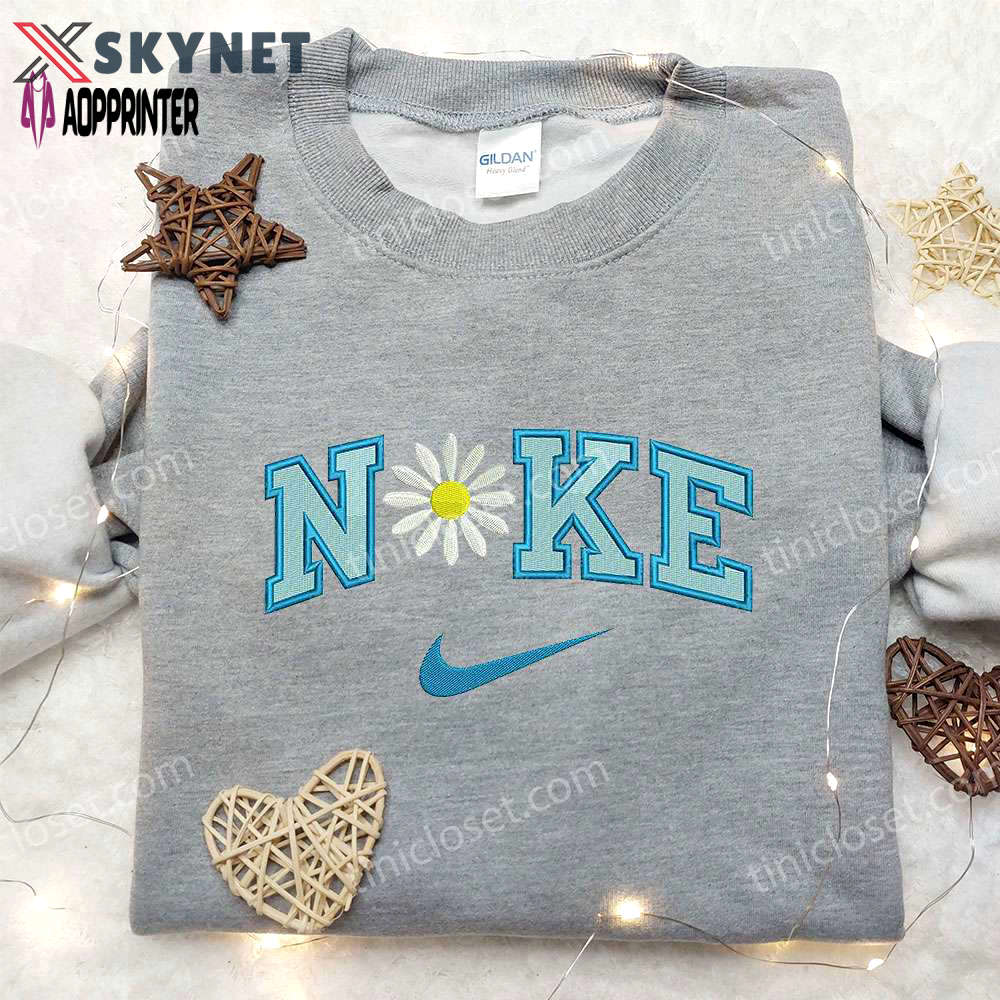 Daisy flower x nike embroidered shirt: customized & perfect family gift Embroidered Shirt