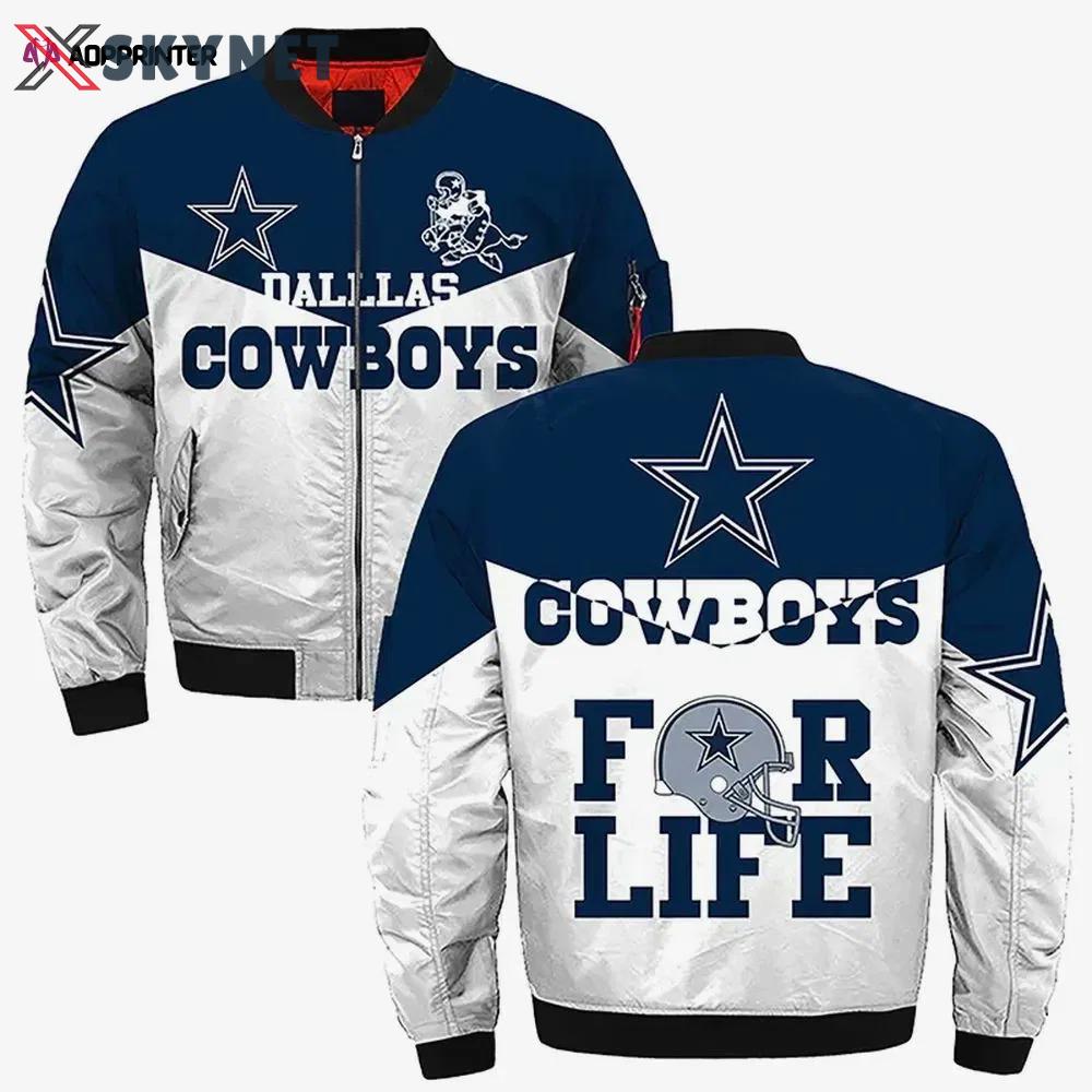 Dallas cowboys team logo pattern bomber jacket – navy blue and white Bomber Jacket