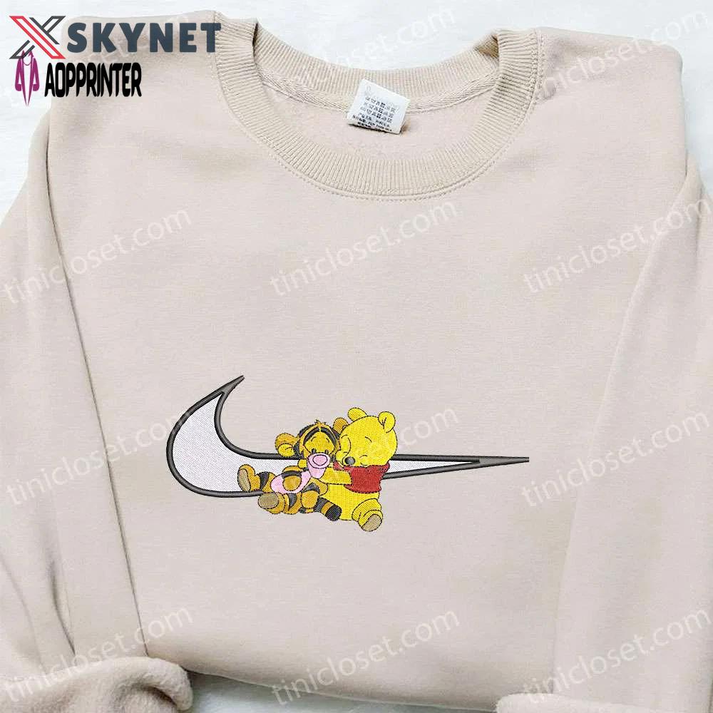 Disney characters embroidered shirt & hoodie: pooh and tigger x swoosh cartoon best birthday gift ideas Embroidered Shirt