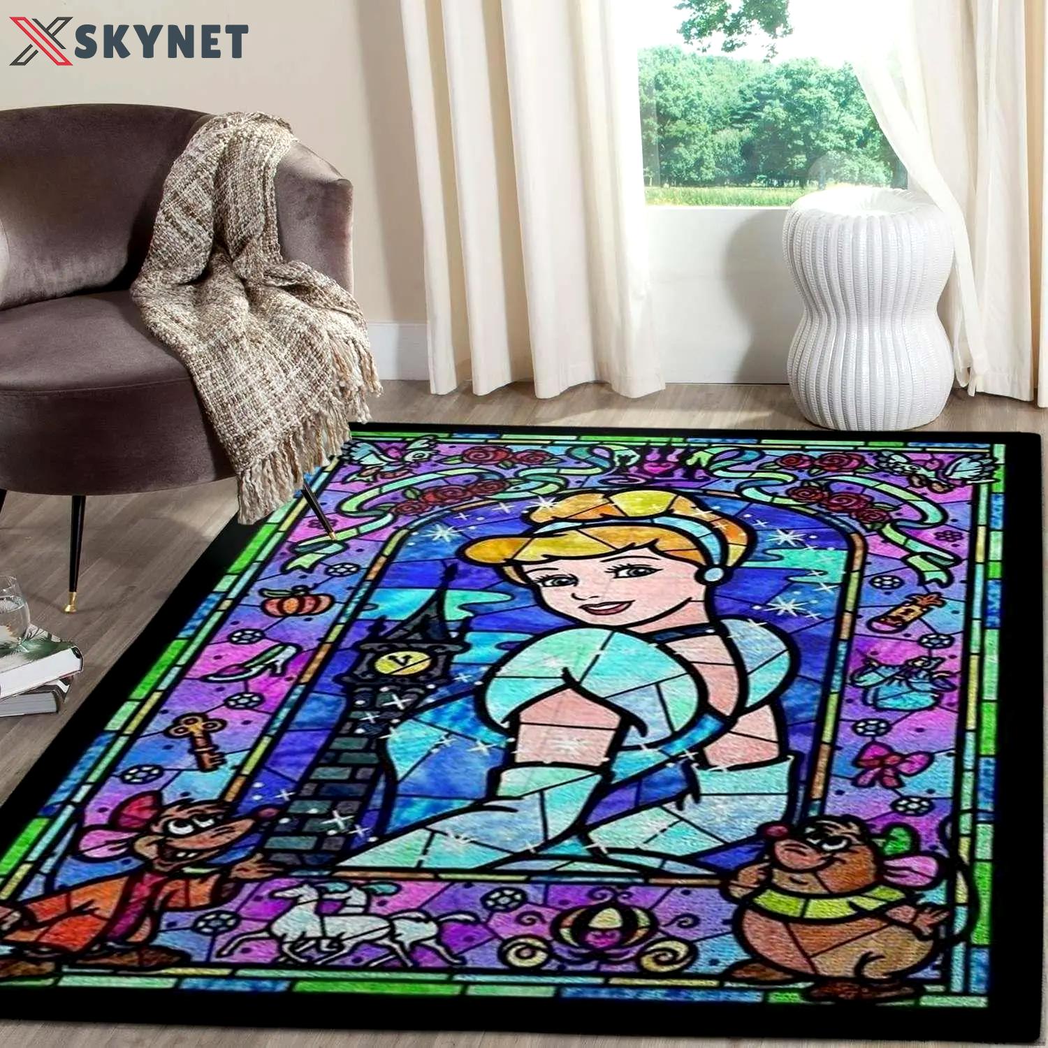 Disney cinderella princess glass style area rug living room home decor 191007 Rectangle Rug