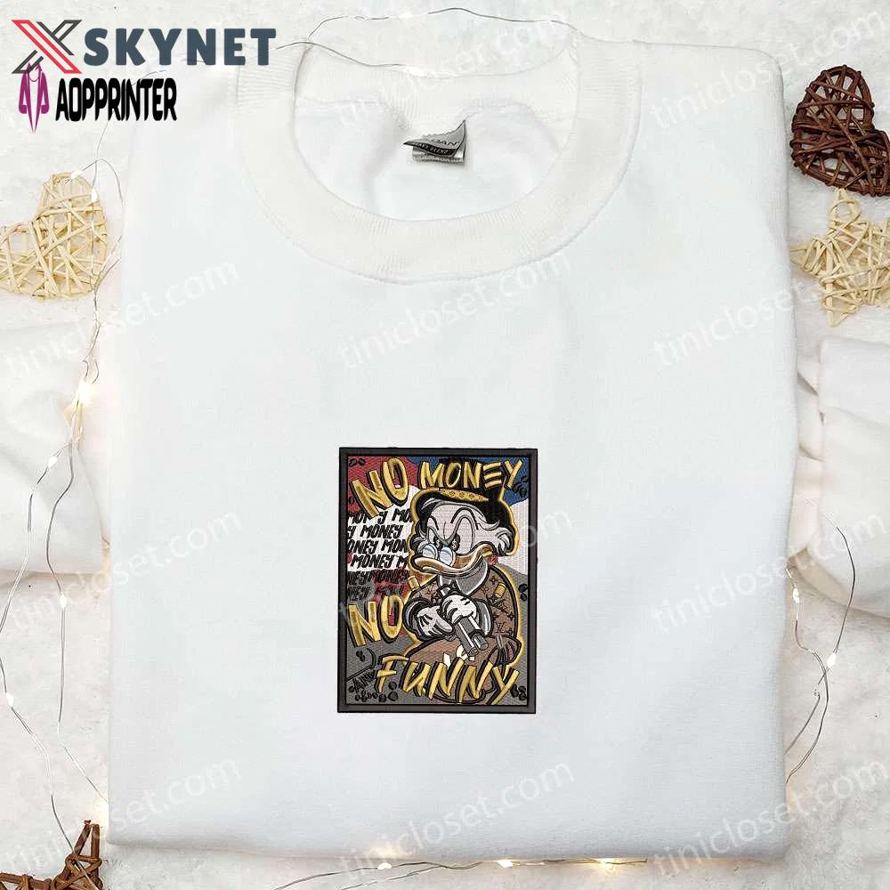 Disney embroidered hoodie: no money no funny donald duck sweatshirt funny embroidered shirt Embroidered Shirt