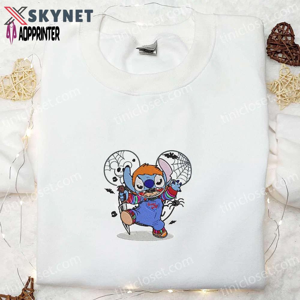 Disney stitch chucky embroidered sweatshirt – spooky halloween hoodie perfect family gift Embroidered Shirt