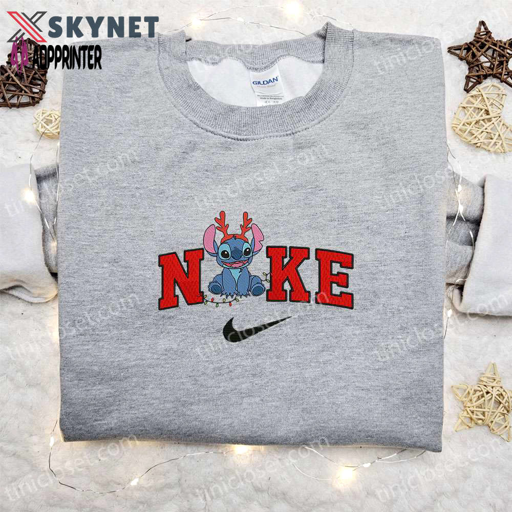 Disney xmas x nike reindeer stitch sweatshirt: festive embroidered shirt for the best christmas gift Embroidered Shirt