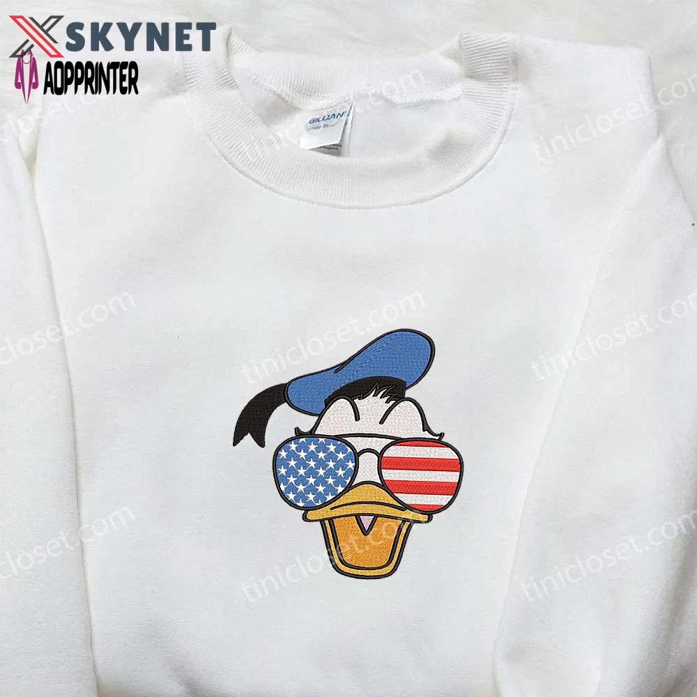 Donald duck embroidered shirt with american glasses – perfect disney national day gift Embroidered Shirt