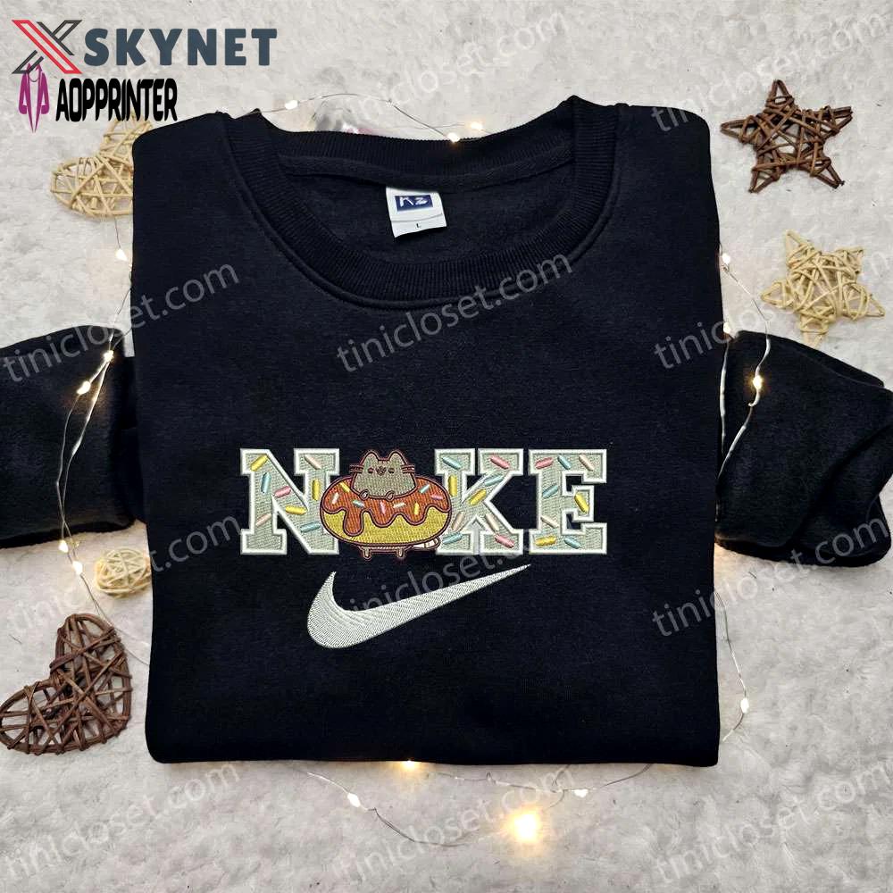 Donut cat x nike cartoon embroidered shirt – custom birthday gift idea with best nike embroidery Embroidered Shirt