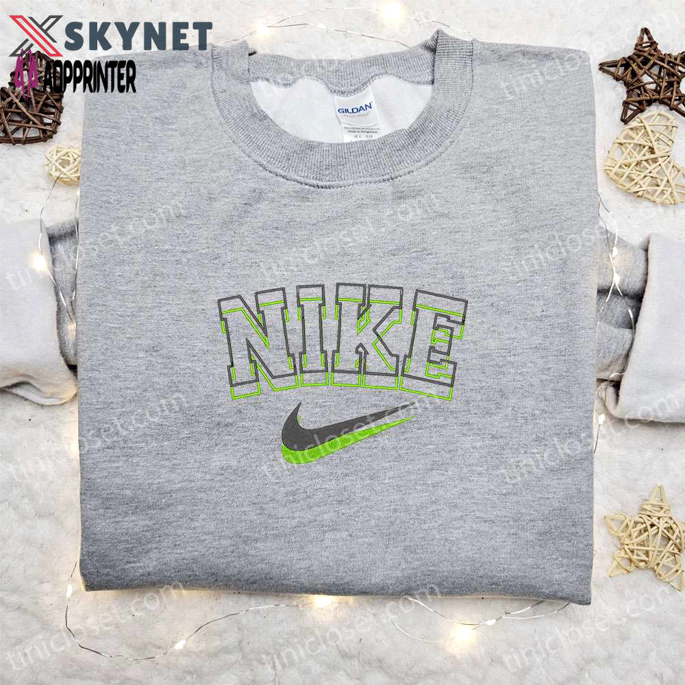 Double outline x nike embroidered sweatshirt – best nike inspired family birthday gift Embroidered Shirt