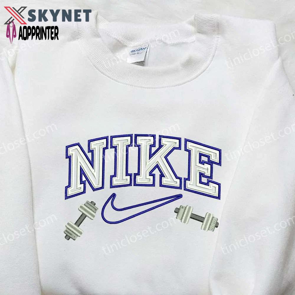 Dumbel x nike embroidered shirt – custom gift for husband unique nike design Embroidered Shirt