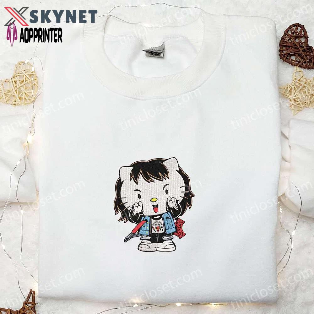 Eddie munson stranger things x hello kitty embroidered sweatshirt: horror movie character halloween shirt Embroidered Shirt