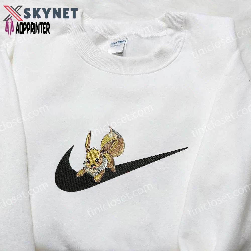 Eevee x nike swoosh embroidered sweatshirt – pokemon & nike inspired shirt Embroidered Shirt