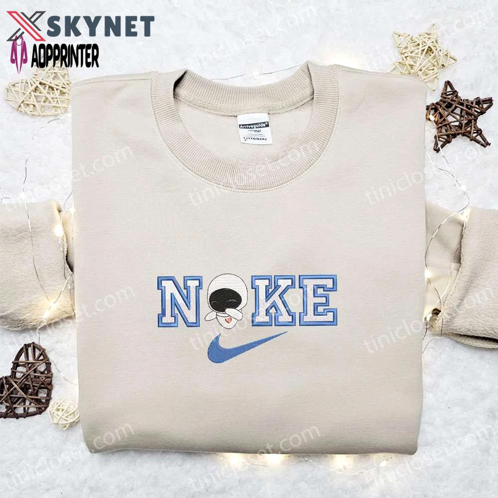 Eve x nike cartoon embroidered shirt: unique wall e & nike inspired design Embroidered Shirt