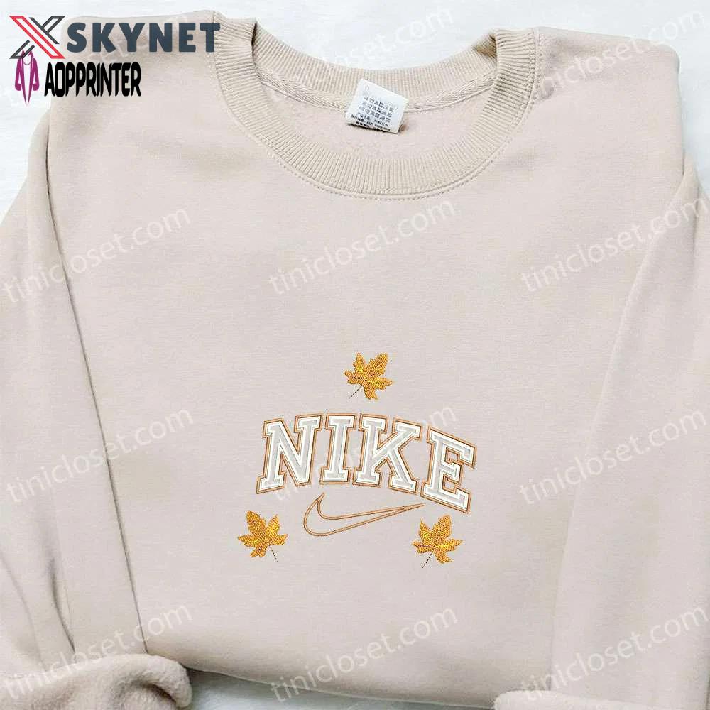 Fall in love with nike x autumn leaves embroidered sweatshirt – custom hoodie perfect family gift Embroidered Shirt