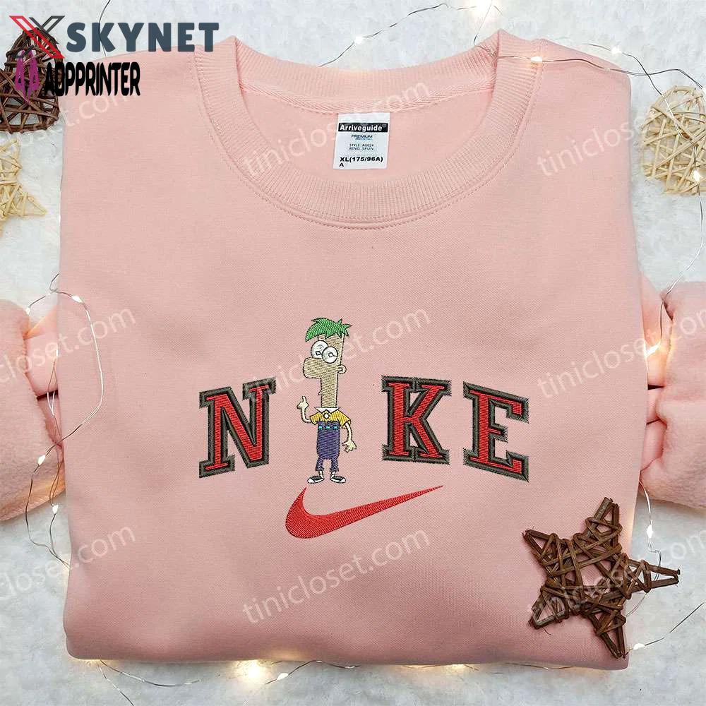 Ferb fletcher x nike embroidered sweatshirt: phineas and ferb cartoon shirt nike inspired design Embroidered Shirt