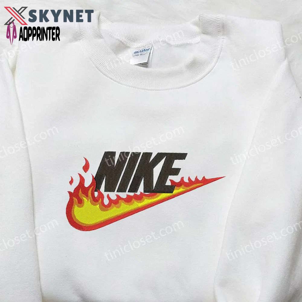 Fire x nike embroidered sweatshirt nike inspired shirt best gift for family Embroidered Shirt