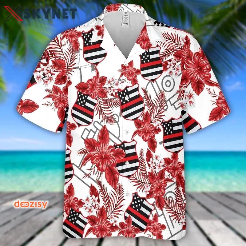 Firefighter hibiscus flower hawaiian shirt 3d hawaiian shirt Hawaii Shirt Shorts & Flip Flops