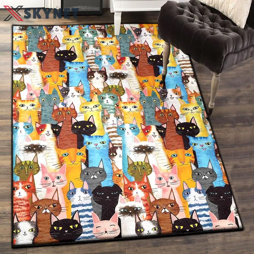 Flowers modern area rugs, colorful cat rug Rectangle Rug
