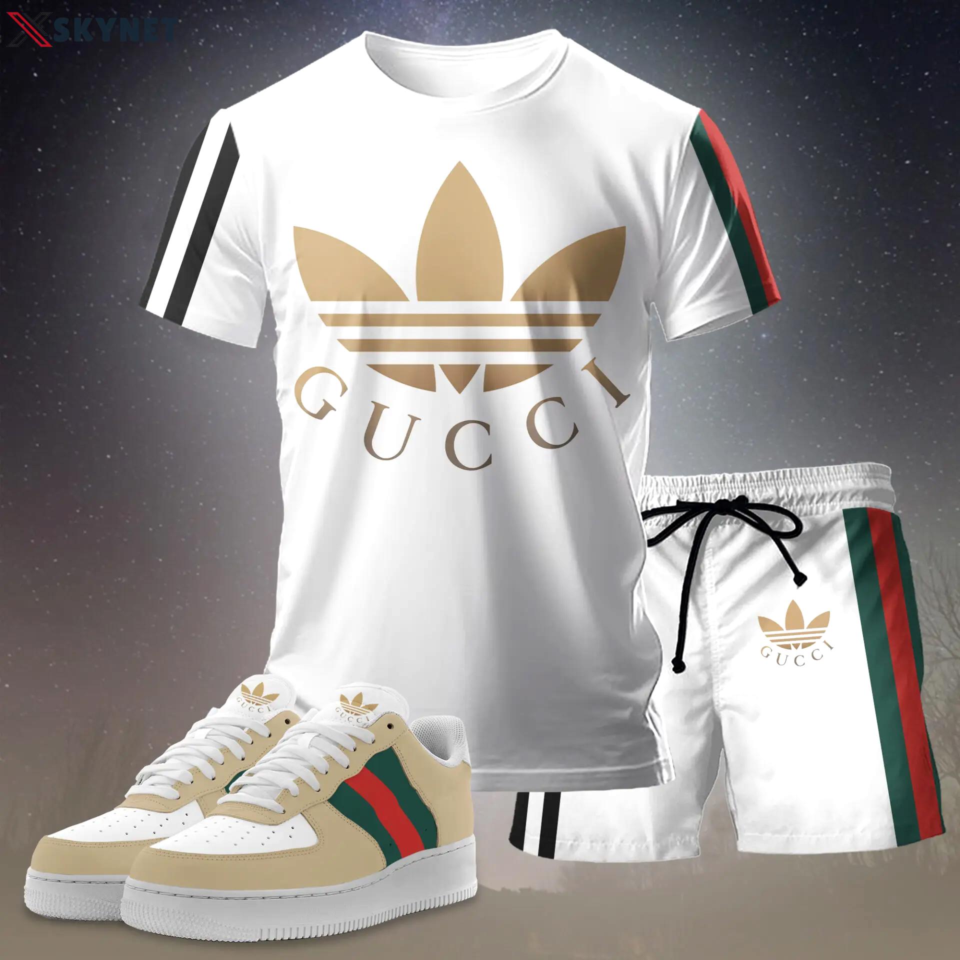 For the girls who love sporty clean vibes, minimal logo stripe tee outfit t-shirt – white with gold graphic print | casual everyday outfit aesthetic ideas T-Shirt Short Sneakers Set