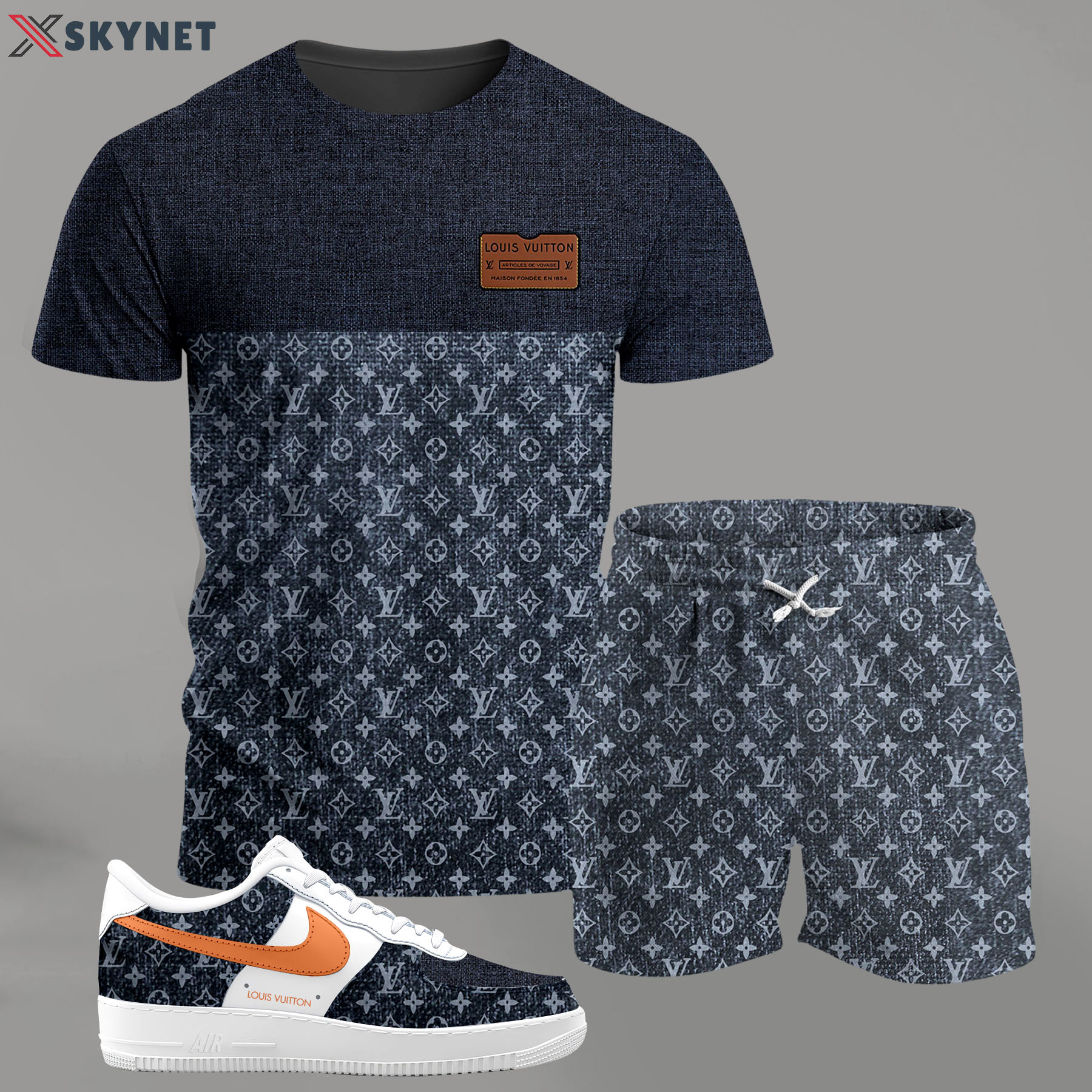 For the girls who love textured minimal outfits, blue-gray pattern t-shirt set | casual aesthetic everyday wear T-Shirt Short Sneakers Set
