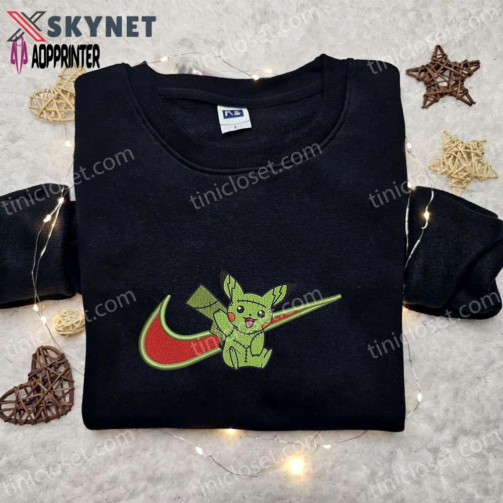 Frankenstein pikachu x swoosh embroidered sweatshirt: funny pokemon shirt with hoodie design Embroidered Shirt