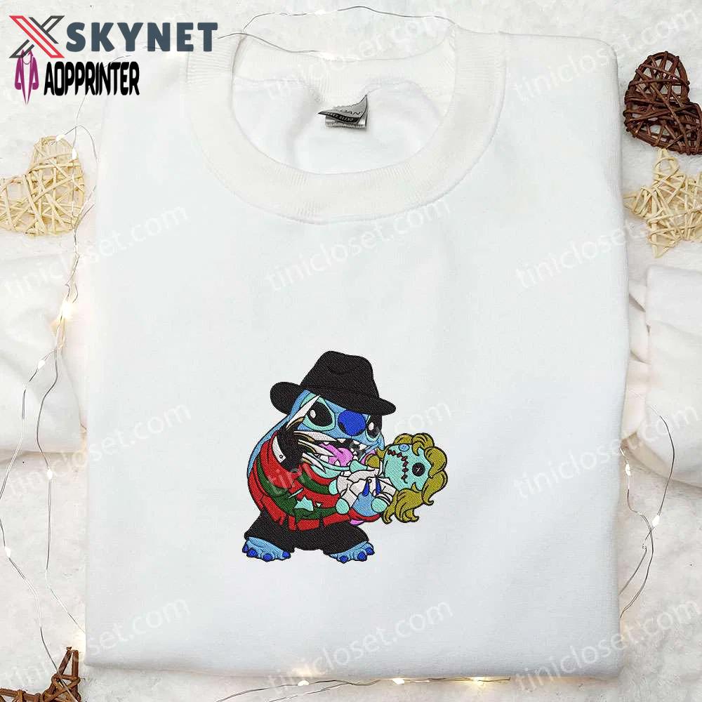 Freddy krueger x stitch doll embroidered sweatshirt – silhouette horror movies hoodie disney halloween gifts Embroidered Shirt