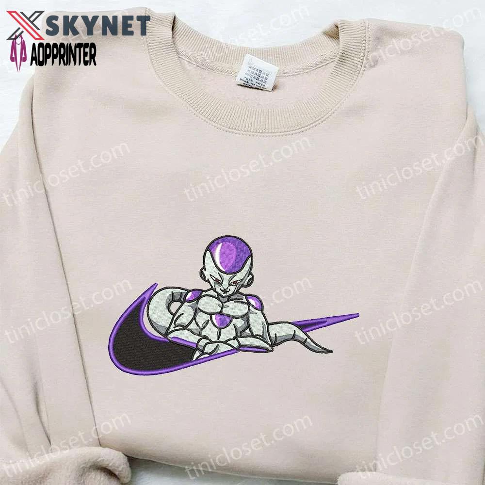 Frieza x nike swoosh anime embroidered tshirt: best nike inspired shirt perfect family gift Embroidered Shirt