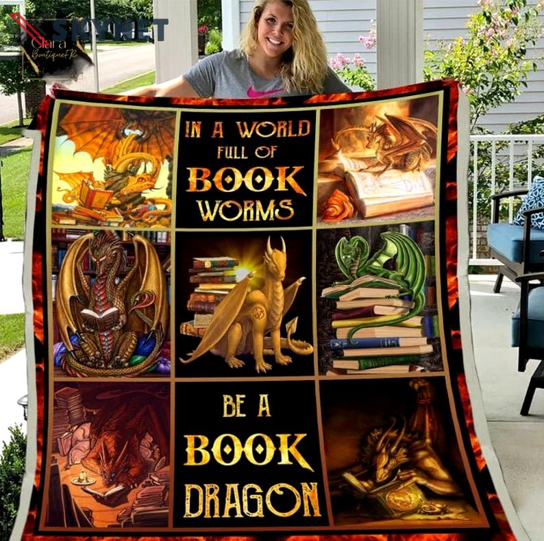 Full of bookworms be a book dragon fleece blanket, mink sherpa blanket, reading lover gift, book blanket, dragon blanket, bookworm quilt Quilt Blanket