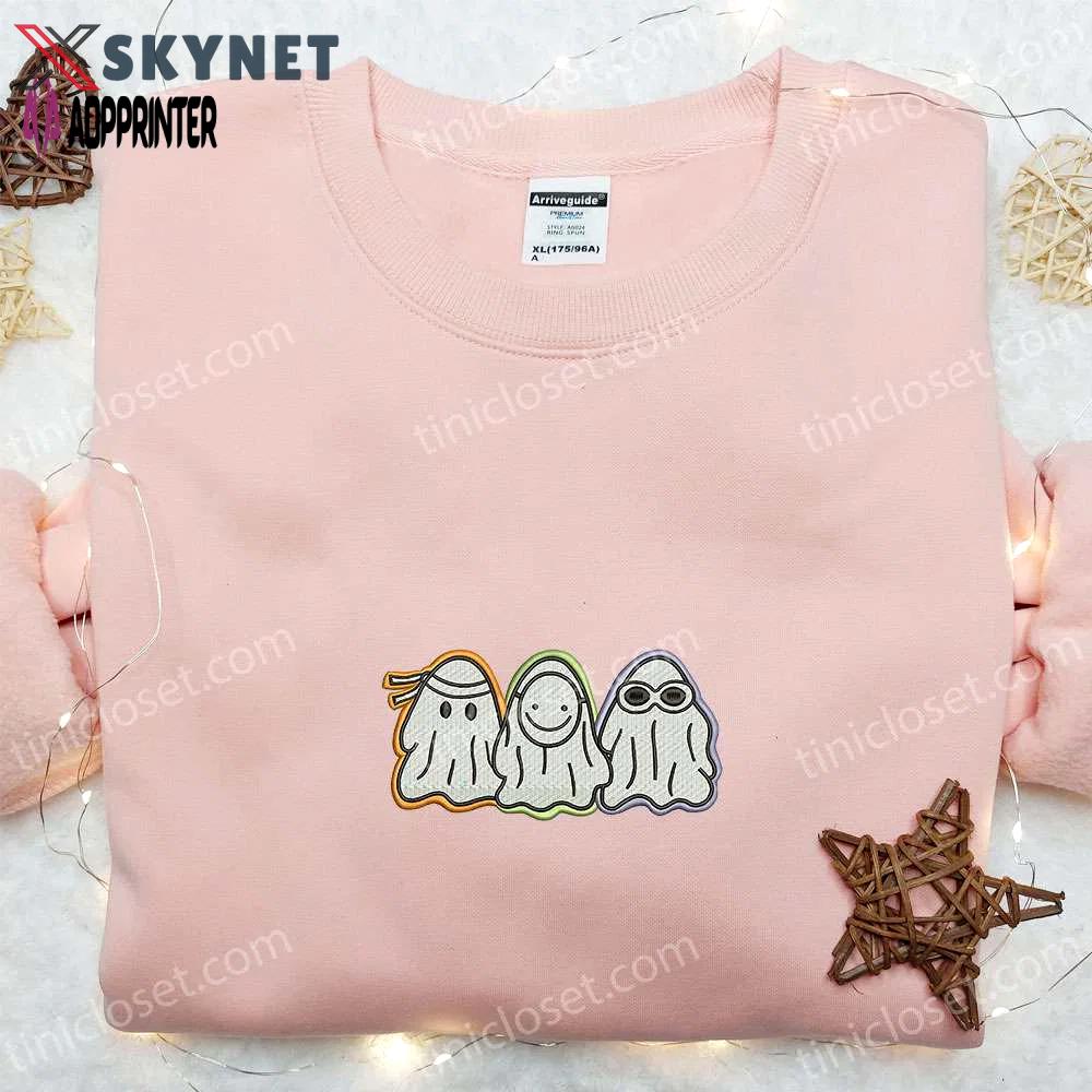 Funny ghosts embroidered shirt: adorable halloween gift for family Embroidered Shirt