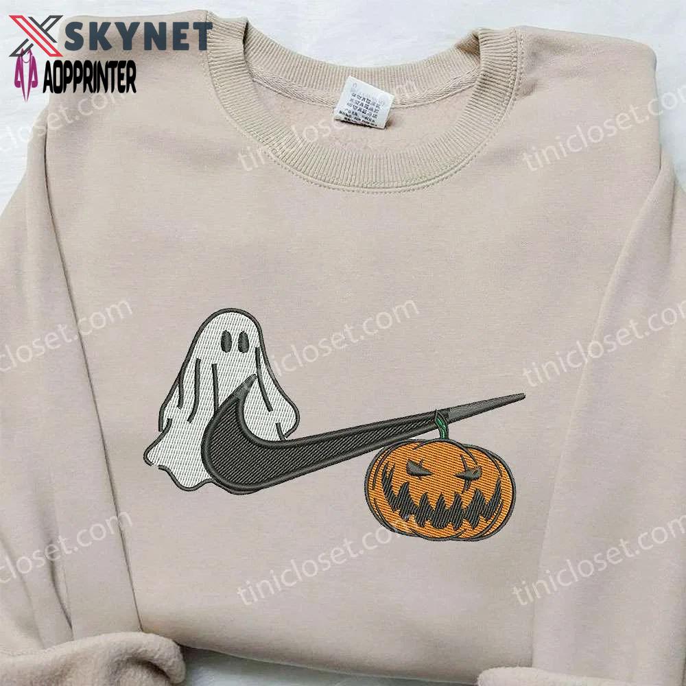 Ghost pumpkin x nike embroidered shirt – unique halloween custom Embroidered Shirt