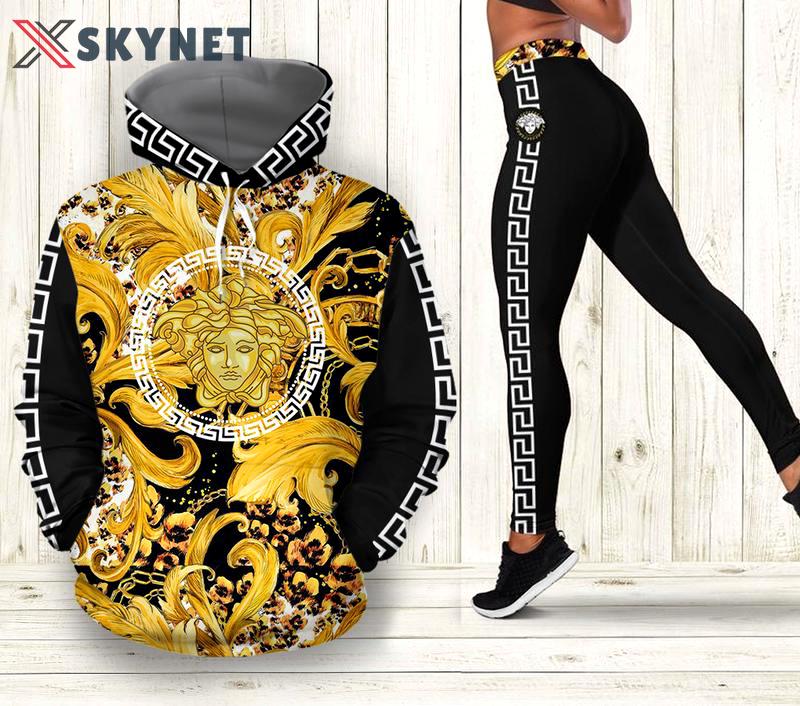 Gianni versace black gold hoodie leggings luxury brand clothing clothes outfit for women 134 hcst 67 Hoodie Leggings Set