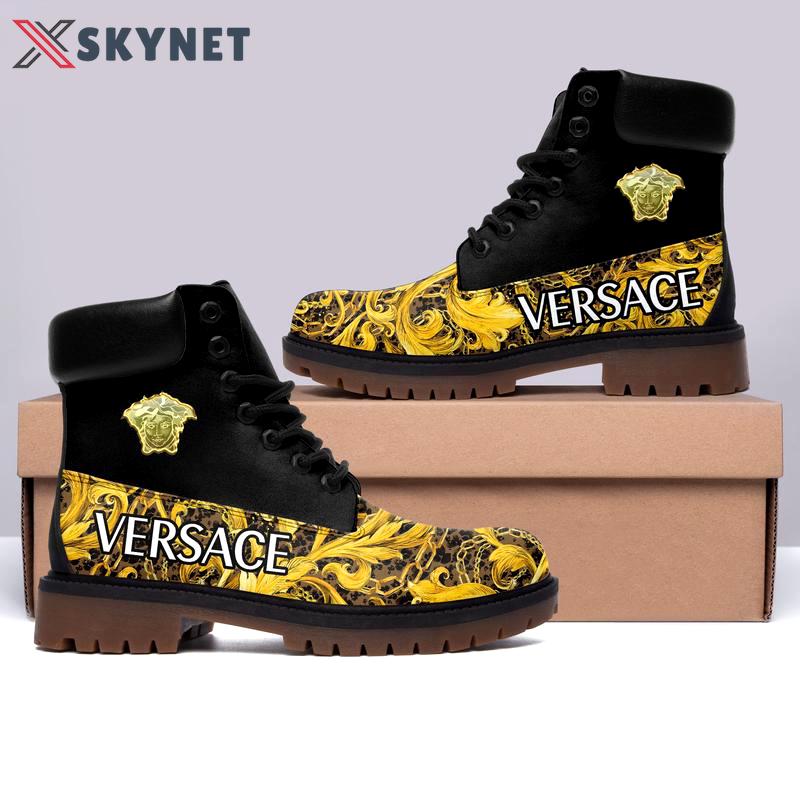 Gianni versace black gold timberland boots form timboots shoes hot 2023 gifts for men women Timboots Shoes