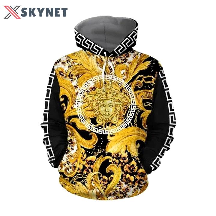 Gianni versace black gold unisex hoodie for men women luxury brand clothing clothes outfit Hoodie 3D