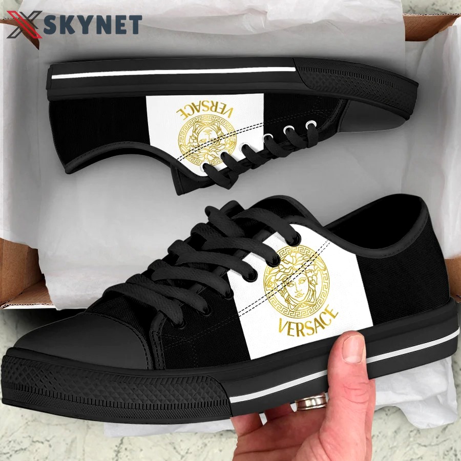 Gianni versace black white low top canvas shoes sneakers hot best for men women 75 lwcs Low Top Canvas Shoes