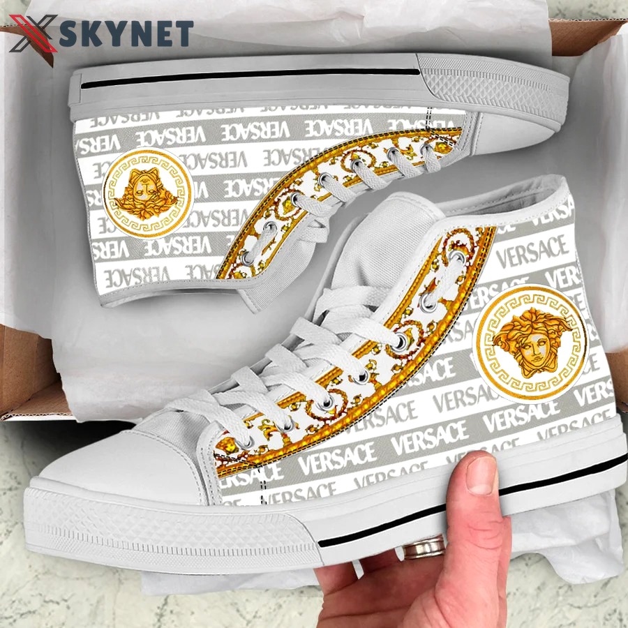 Gianni versace white gold high top canvas shoes sneakers hot best for men women hot 2023 59 High Top Canvas Shoes