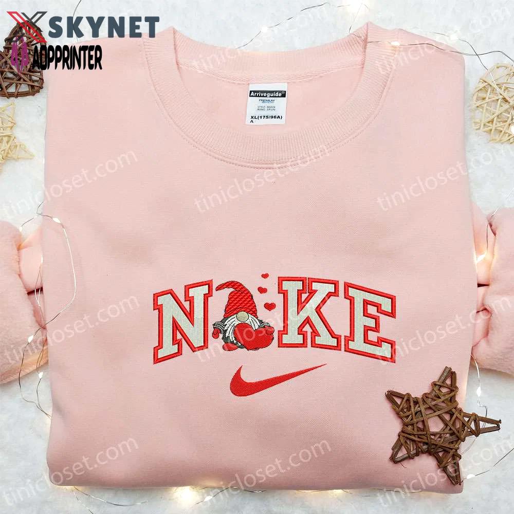 Gnome heart x nike embroidered shirt: best valentine’s day gift Embroidered Shirt