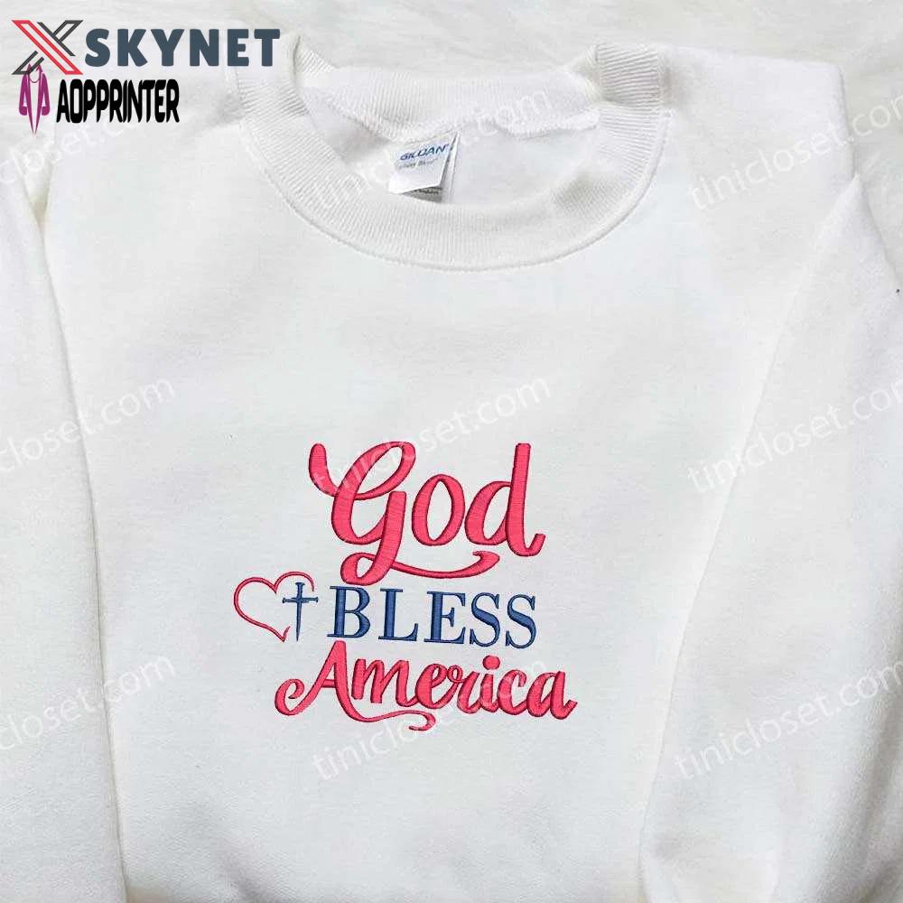 God bless america embroidered shirt: best patriotic shirts & national day gifts Embroidered Shirt
