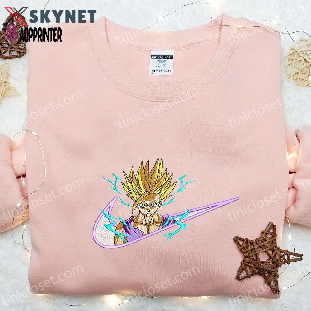 Gohan super saiyan x nike swoosh anime embroidered shirt – dragon ball nike inspired design Embroidered Shirt