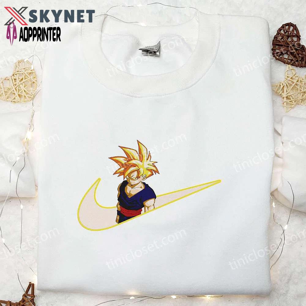Gohan super saiyan x nike swoosh anime hoodie dragon ball & nike inspired embroidered shirts Embroidered Shirt