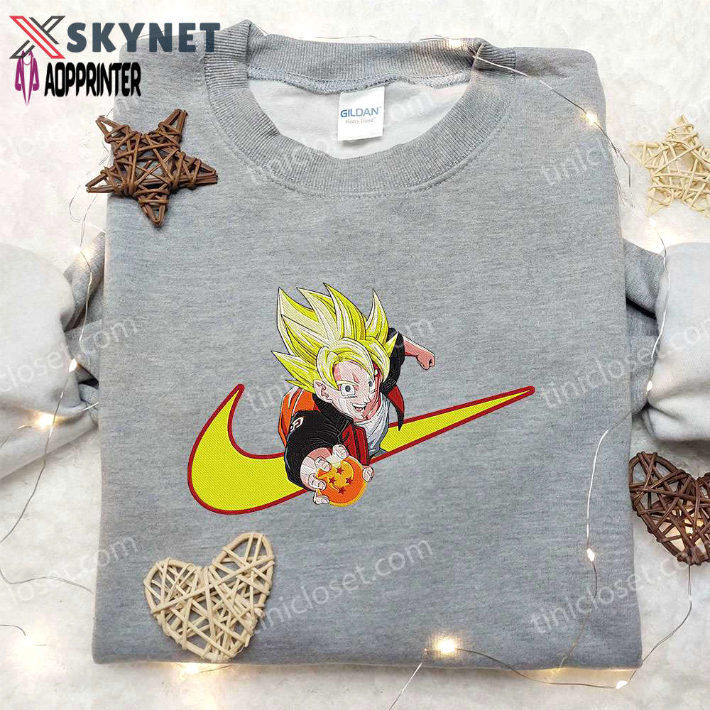Goku 4 star ball x nike swoosh hoodie: dragon ball anime embroidered shirt nike inspired Embroidered Shirt