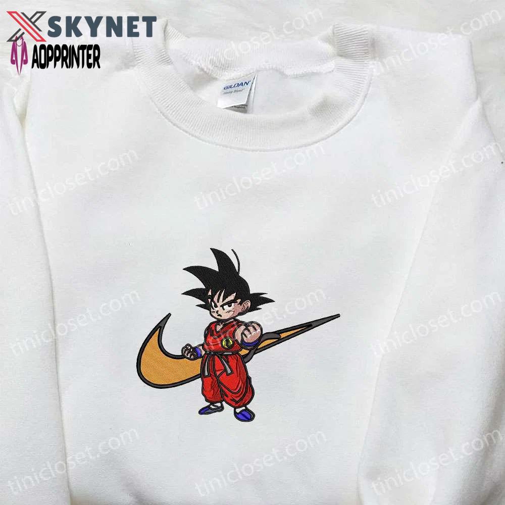 Goku kid x nike swoosh anime embroidered sweatshirt: dragon ball & nike inspired shirt Embroidered Shirt