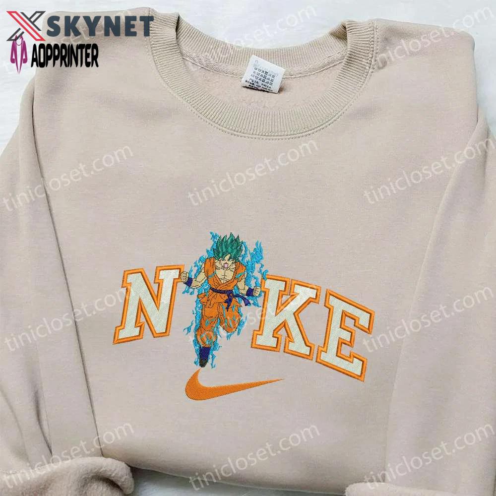Goku on fire x nike embroidered shirt – dragon ball custom nike tee Embroidered Shirt