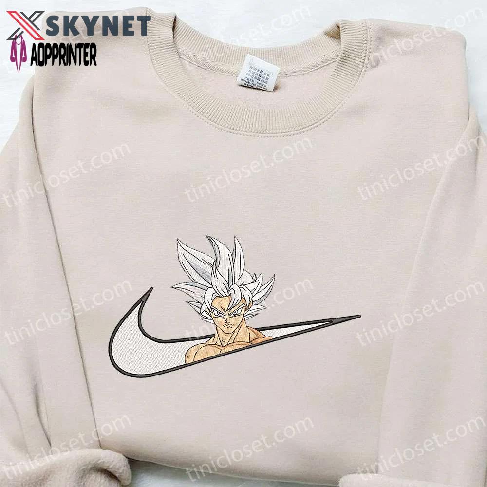 Goku ultra instinct x nike swoosh anime embroidered sweatshirt – dragon ball & nike inspired shirt Embroidered Shirt