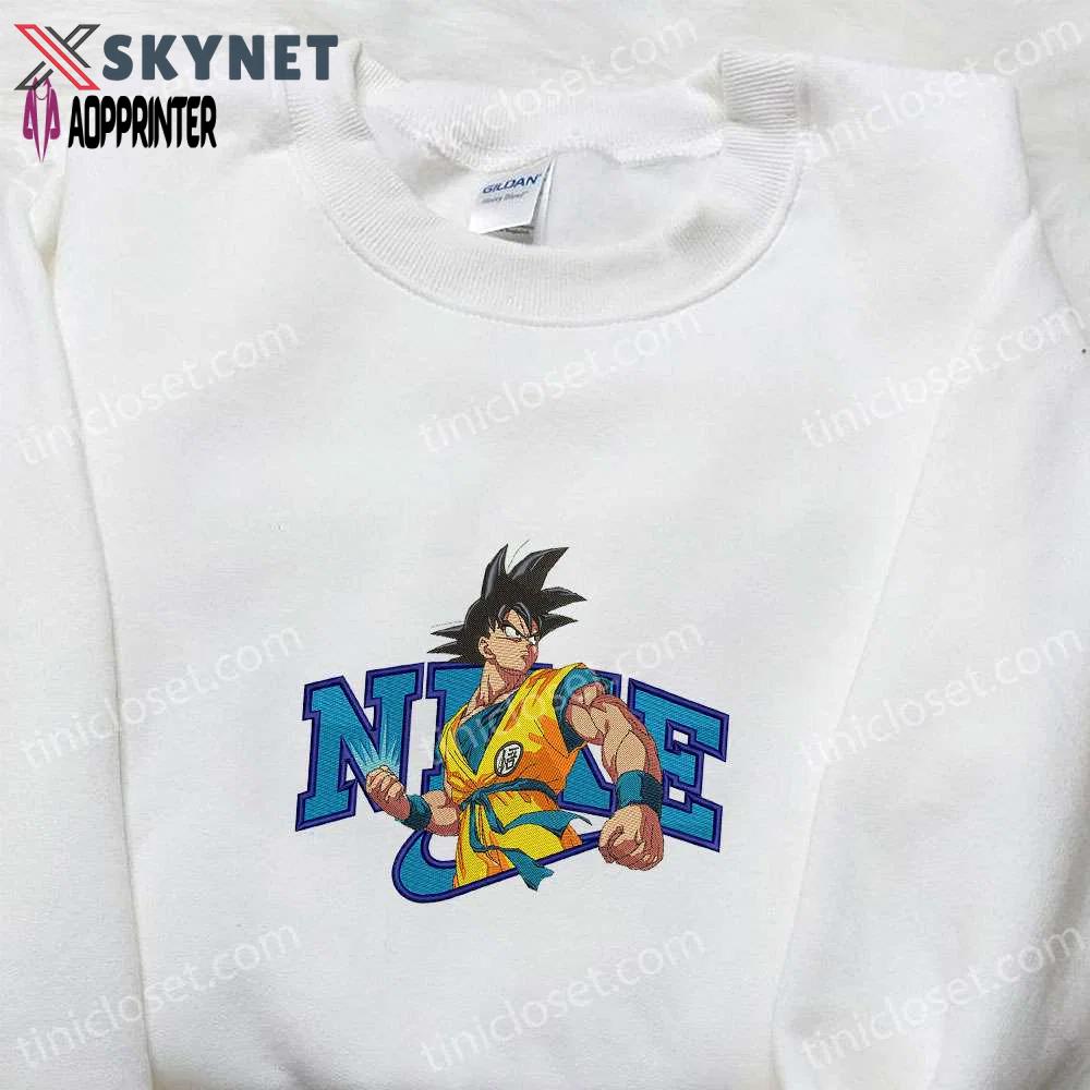 Goku x nike anime embroidered shirt – dragon ball inspired trendy nike design Embroidered Shirt