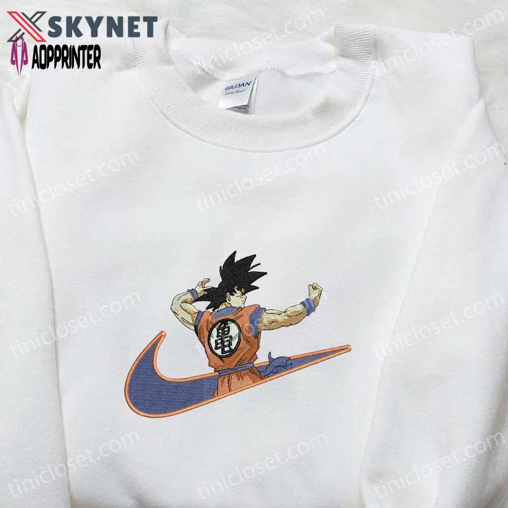Goku x nike anime swoosh embroidered shirt & dragon ball sweatshirt nike inspired Embroidered Shirt