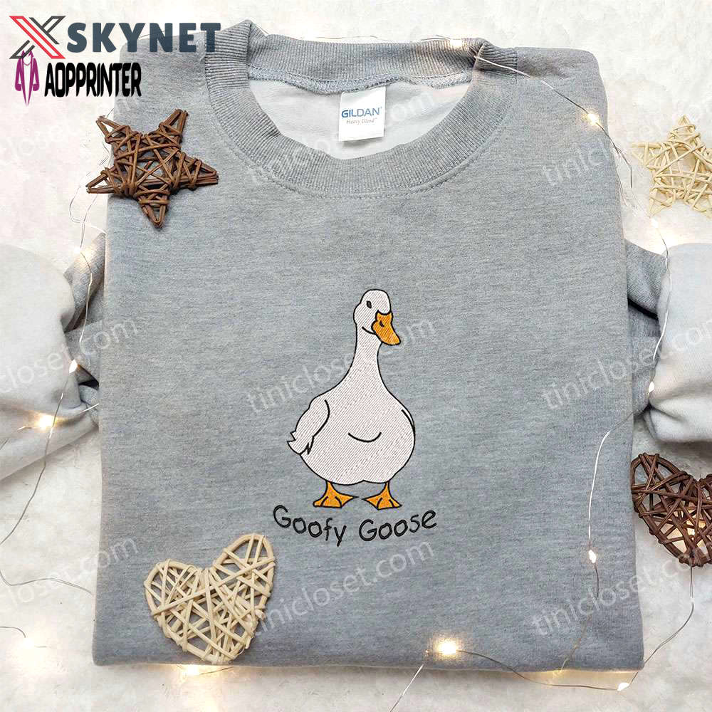 Goofy goose embroidered shirt: animal & funny design Embroidered Shirt