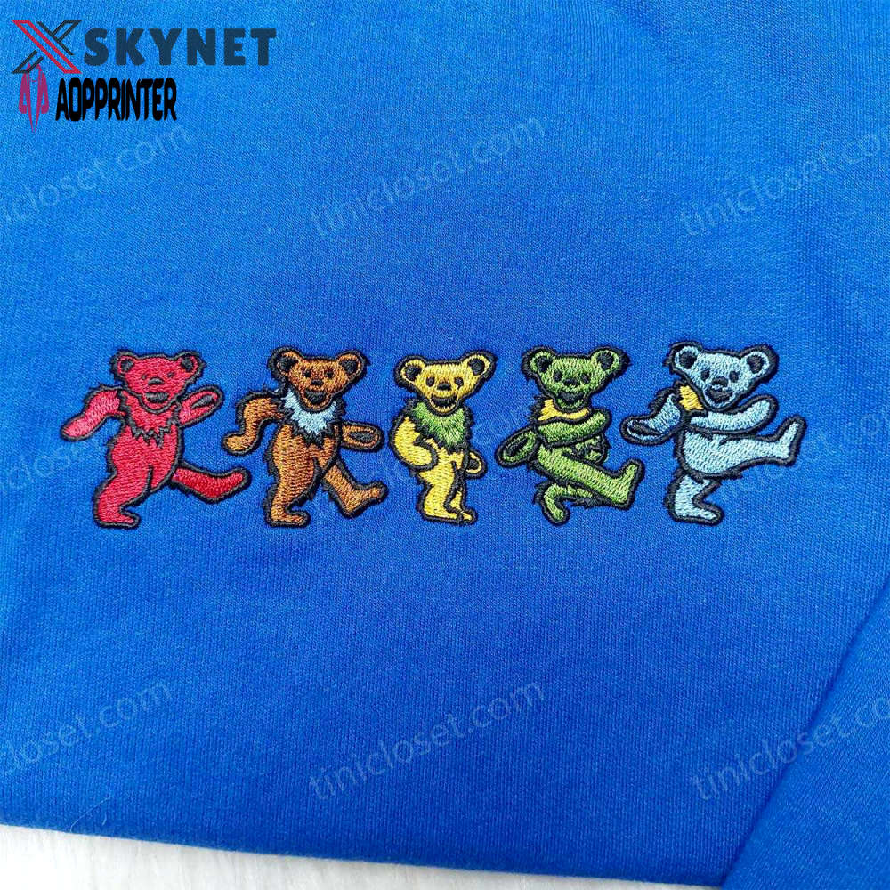 Grateful dead bear embroidered shirt: trending and stylish apparel for deadheads! Embroidered Shirt