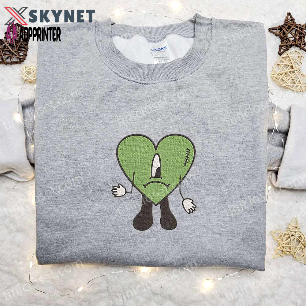 Green bad bunny embroidered sweatshirt: cool hoodie best birthday gift ideas Embroidered Shirt
