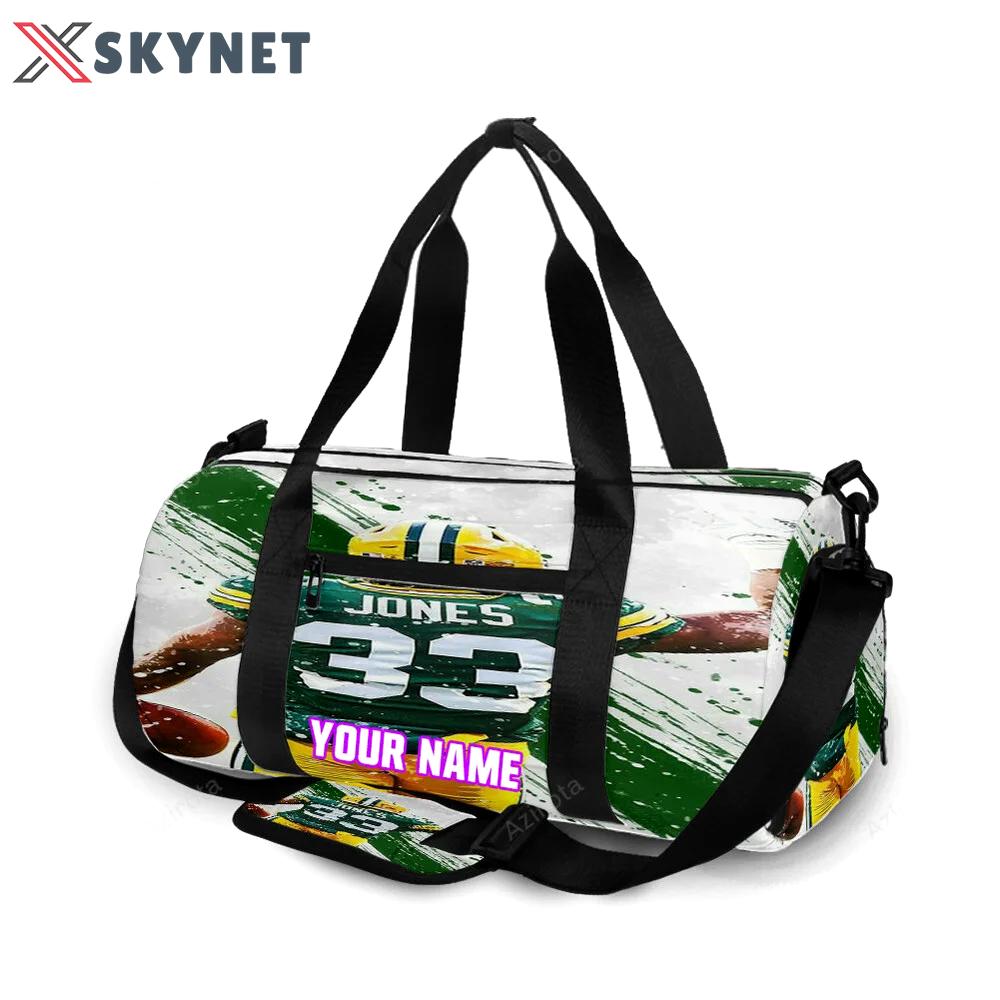 Green bay packers aaron jones no33 personalized name travel bag gym bag 1868 Travel Bag